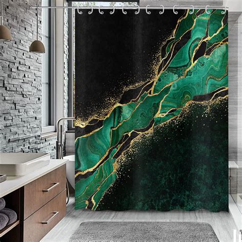 Amazon Com Gcirec Black Green Marble Shower Curtain Modern Luxury