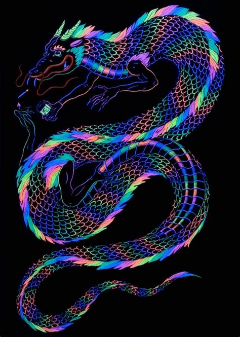 Rainbow Dragon Neon Sharpies Fineliner And Ink On Paper