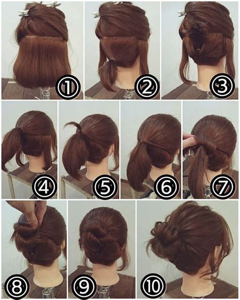 Just gather your hair into a low ponytail and create a small bun. Ghim trên short hairstyle