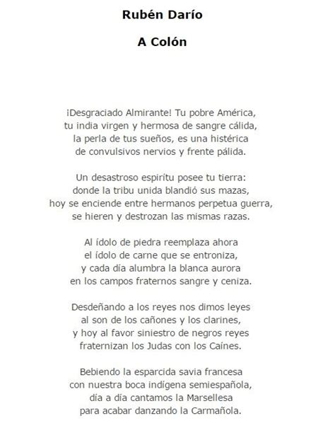 Ejemplo De Modernismo Fragmento Del Poema A Colón De Ruben Darío