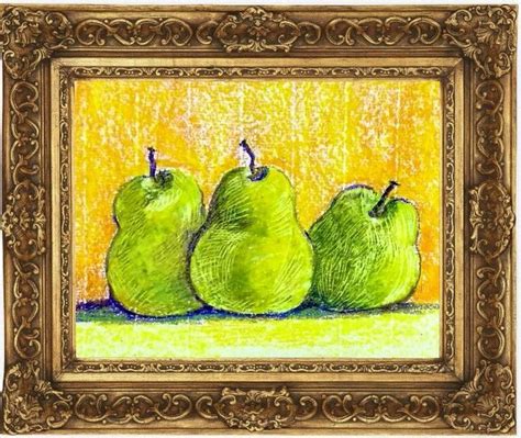 Pears Three Pears Oil Pastel Still Life Light Painting X