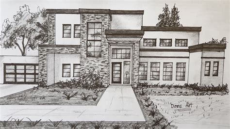 How To Draw A Modern House In One Point Perspective Line Art Series