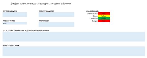 Project Status Report Excel Template Free