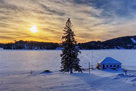 Free Images Boat House Winter Sunset Snow Landscape