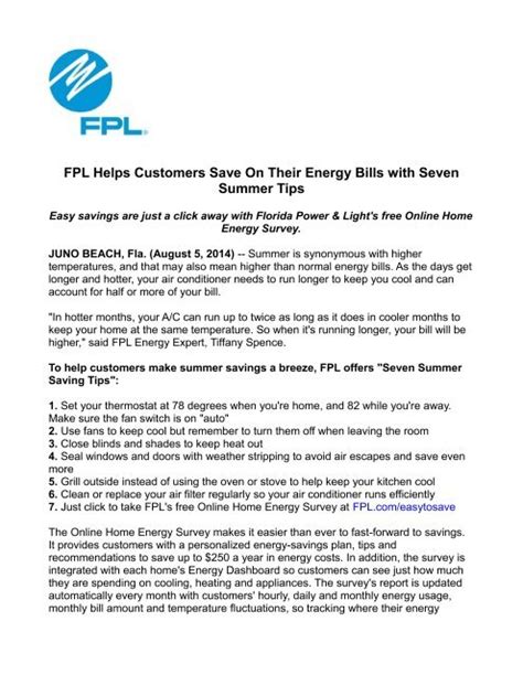 Fpl Helps Customers Save On Their Energy Bills With Seven Summer Tips