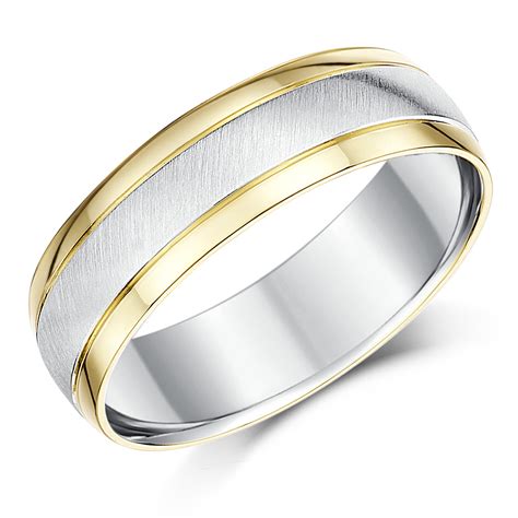 6mm Silver And 9ct Yellow Gold Two Tone Wedding Ring Band Silver