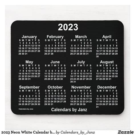 2023 Neon White Calendar By Janz Mouse Pad In 2022