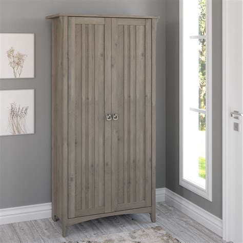 Furniture Salinas Tall Storage Cabinet With Doors In Driftwood Gray By Bush