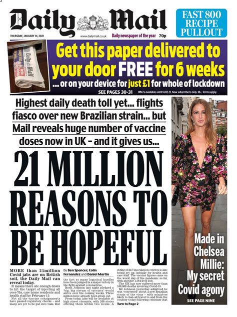 Daily Mail Front Page 31st Of December 2020 Tomorrows Papers Today