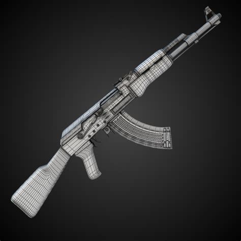 Ak47 Assault Rifle Hi Res 3d Model Max Obj Fbx Lwo Lw Lws Ma Mb