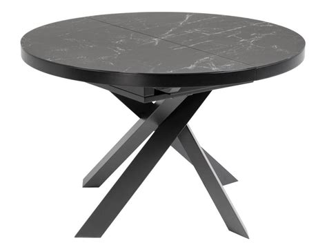 Stół rozkładany okrągły czarny szklany blat z marmurowym wzorem