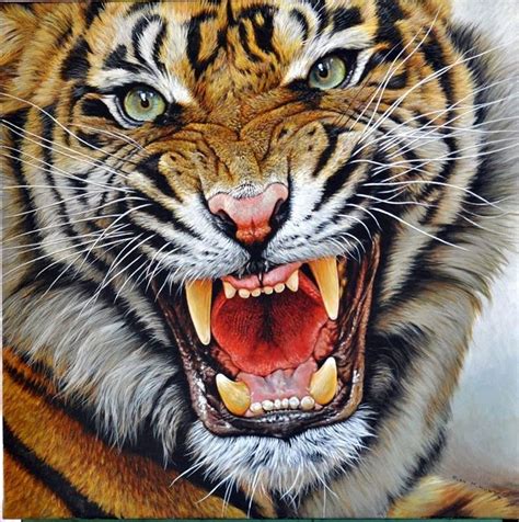 The Roar Tiger Painting Tiger Painting Angry Animals Tiger