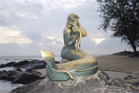 The Golden Mermaid At Samila Beach Songkhla Province Thailand Stock