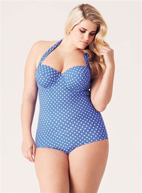 Evans Blue Spot Halter Swimsuit Plus Size Swimwear Plus Size Swimsuits Plus Size Outfits