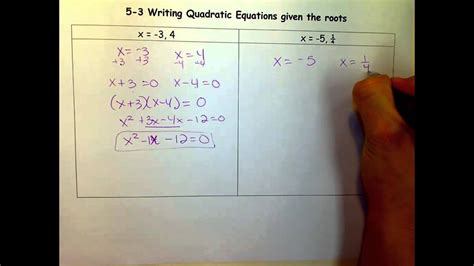 Writing Quadratic Equations Given The Rootsmov Youtube