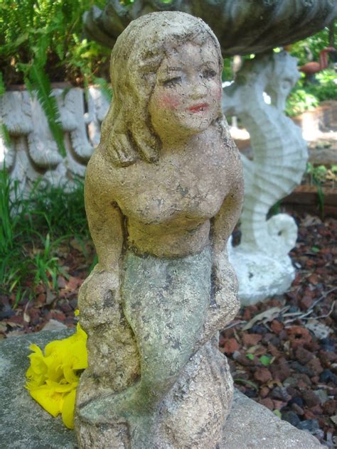 Vintage Cement Mermaid Garden Statue Goddess Of Sea Garden Statues