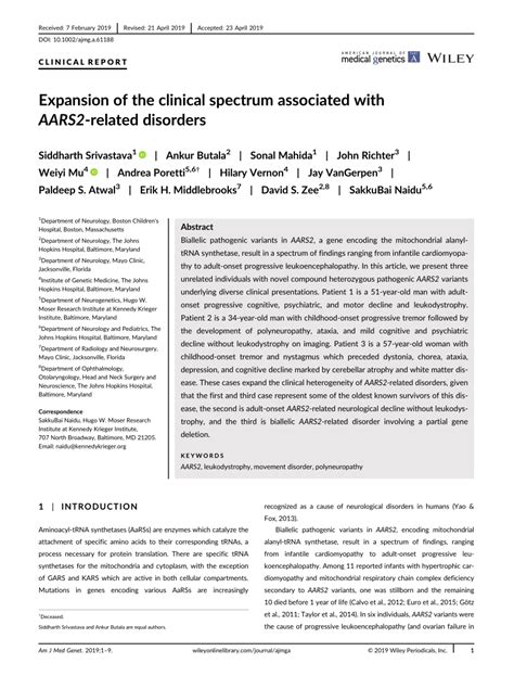 Pdf Expansion Of The Clinical Spectrum Associated With Aars2 Related