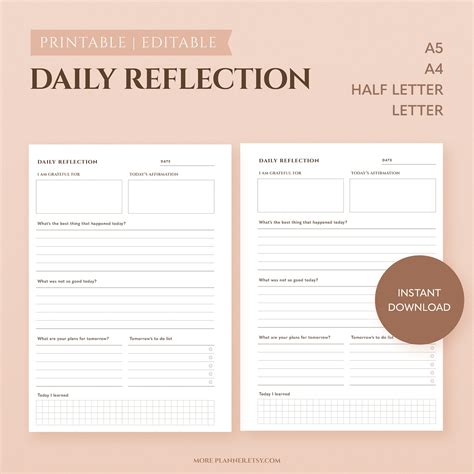 Printable Daily Reflection Journal Template Printable Templates