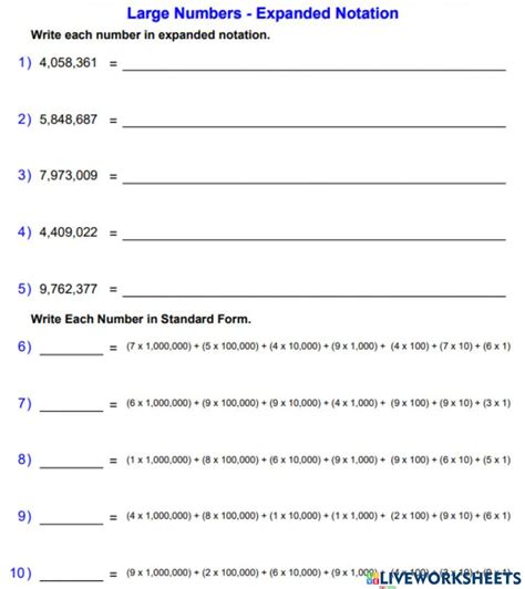 Expanded Notation Worksheet 1 Worksheet Live Worksheets
