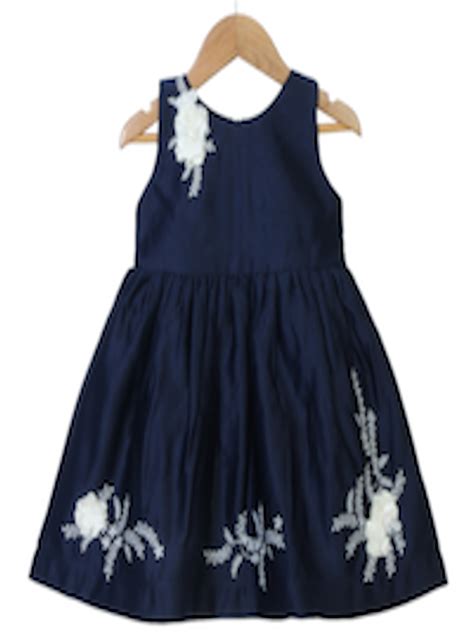 Buy Enfance Navy Blue Floral Satin Dress Dresses For Girls 19366028