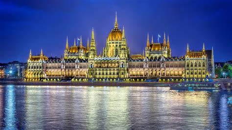 Wallpaper Budapest Hungary City Night Parliament Building Lighting