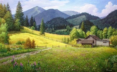 Summer Mountain Landscape Oil Painting Realism Oil