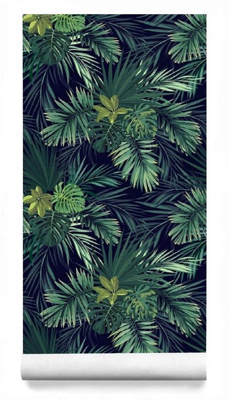 Tropical Palm Wallpaper Dark Leaf Wall Mural Removable Etsy Palm