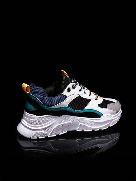 Men Colorblock Lace Up Chunky Sneakers Shein In