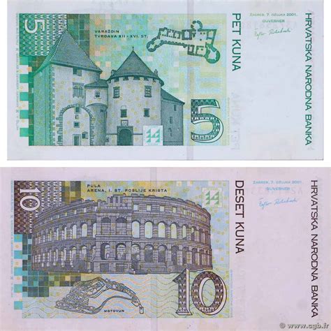 5 Et 10 Kuna Lot Croatia 2001 P37a Et P38a B861693 Banknotes