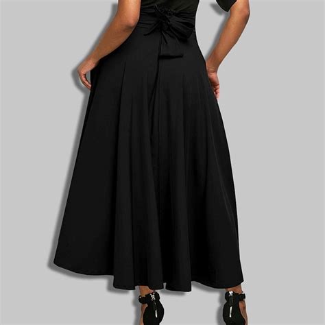 Buy Fashion High Waist Long Skirt Pleated A Line Front Slit Belted Maxi