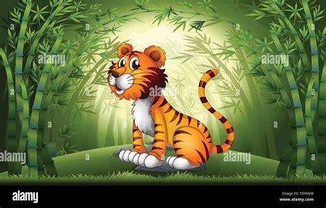 Tiger In The Bamboo Forest Illustration Stock Vector Image And Art Alamy