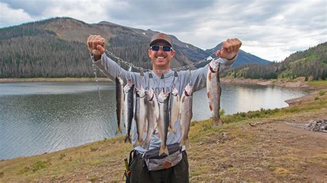 Fishing Mountain Lake For Food Trout And Salmon Catch And Cook