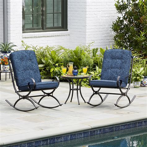 Metal rocking chair rocking chairs for sale outdoor rocking chairs patio chairs best charcoal grill lattice design patio furniture sets gliders giantex patio metal rocking chair: Jaclyn Smith Centralia 3-Piece Rocking Patio Bistro Set ...