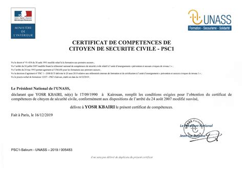 Yosr Kbairi Certificat De Compétences De Citoyen De Sécurité Civile