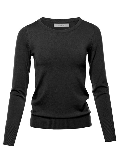 A2y Womens Fitted Crew Neck Long Sleeve Pullover Classic Sweater Black