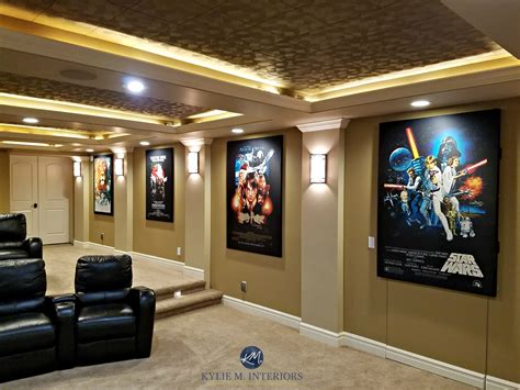 Home Theatre Room With Textured Acoustic Tile Ceiling Movie Posters