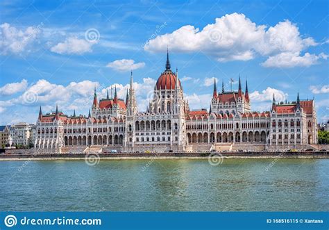 Parliament Building On Danube River Budapest Hungary Stock Image