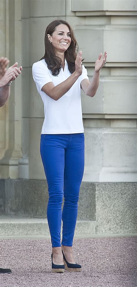 Kate Wore Royal Blue Zara Jeans With Cork Wedges Darker In Shade