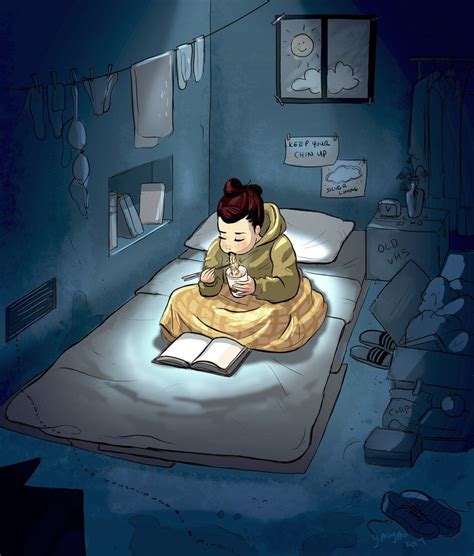 A Person Sitting On A Bed Reading A Book