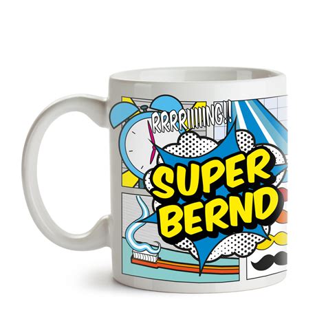 Personalisierte Comic Tasse - Super Mann - mit Wunschnamen Tasse mit schwein und spruch coole sau bedruckter kaffeebecher kaffeetasse.