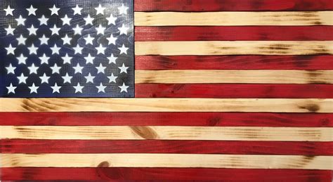 Wooden American Flag Painted Stars On Union 37 X 195 Inches
