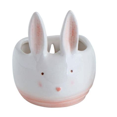 Ceramic Large Rabbit Shaped Wall Planter In White And Pink Ceramic