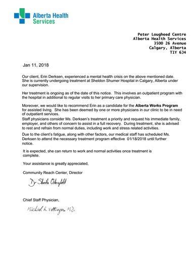 medical discharge alberta health   doctors note