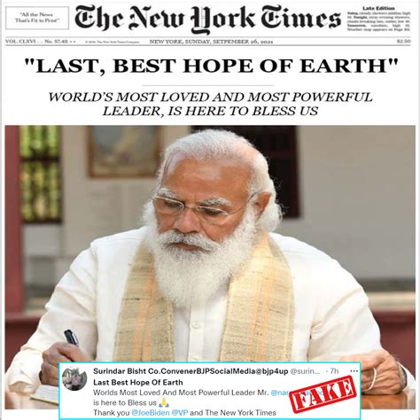 New York Times Featured Modi On Its Front Page No Viral Screengrab Is Photoshopped