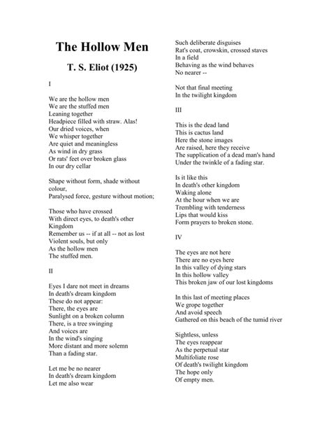The Hollow Men Poem An Exploration Of T S Eliot S Masterpiece