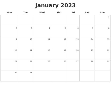 January 2023 Make A Calendar