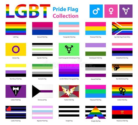 lgbt official pride flag collection lesbian gay bisexual and transgender stock vector