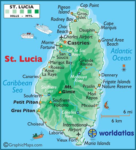 Map Of St Lucia Southern Caribbean Cruise