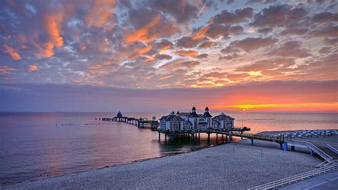 Hd Wallpaper Dock Pier Buildings Sunset Sunrise Nature Sky Clouds
