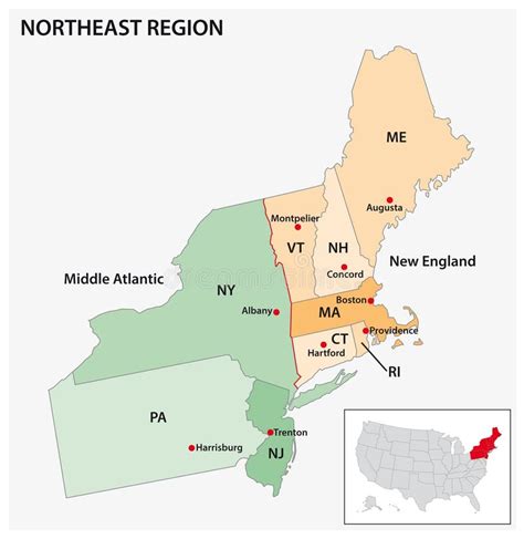 Administrative Vector Map Of The Us Census Region Northeast Stock
